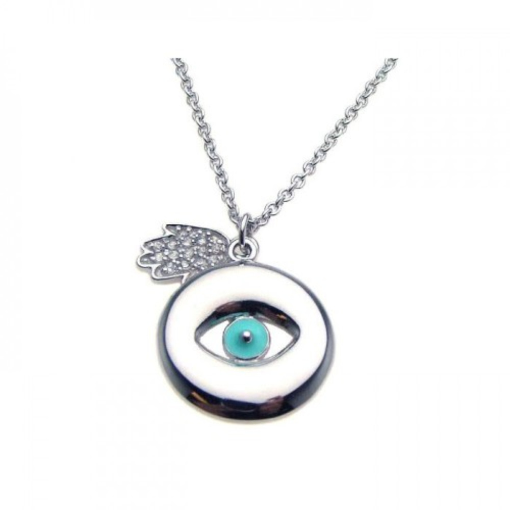 925 Sterling Silver CZ Evil Eye Hamsa Necklace